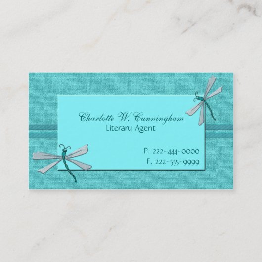 Turquoise Dragonflies Custom Visitekaartje (Voorkant)