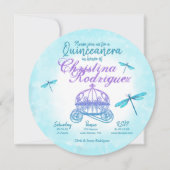 Turquoise Dragonflies, Paars Quinceañera Kaart (Voorkant)