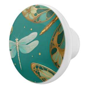 Turquoise Dragonfly Art Nouveau Art Deco Bugs Keramische Knop