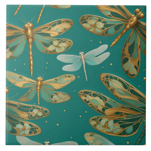 Turquoise Dragonfly Art Nouveau Art Deco Bugs Tegeltje (Voorkant)