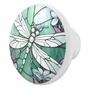 Turquoise Dragonfly Art Nouveau Deco Glas in lood Keramische Knop
