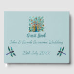 Turquoise Dragonfly Peacock Country Wedding Gastenboek<br><div class="desc">Een natuur in turquoise met een pauw-veren kunstwerk en libellen. Deze mooie vogel en libellen zijn van mijn originele glazen schilderijen. Er is ook de optie om het met uw eigen foto's te personaliseren. ©Annabel Potter</div>