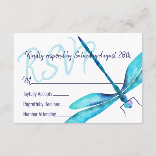 Turquoise Dragonfly RSVP Enclosure Kaart (Voorkant)