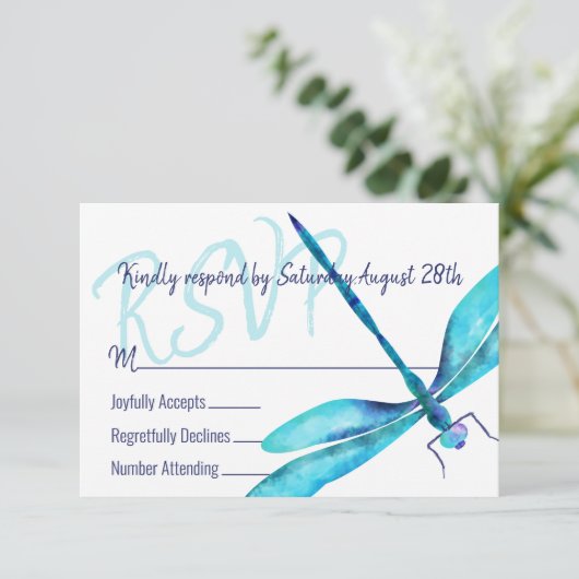 Turquoise Dragonfly RSVP Enclosure Kaart (Staand voorkant)