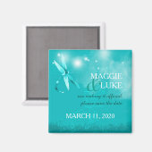 Turquoise Dragonfly Wedding Save the Date Magneet (Voorkant / Achterkant)