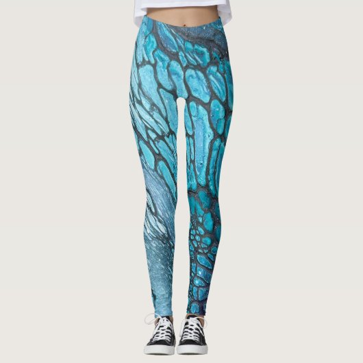 Turquoise draken schubben leggings (Voorkant)