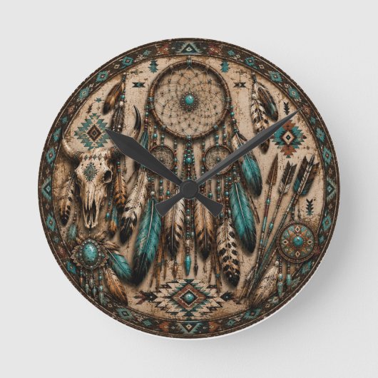 Turquoise Dreamcatcher Wandklok (Voorkant)