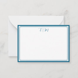Turquoise drie Border Monogram Notitiekaart Notitiekaartje