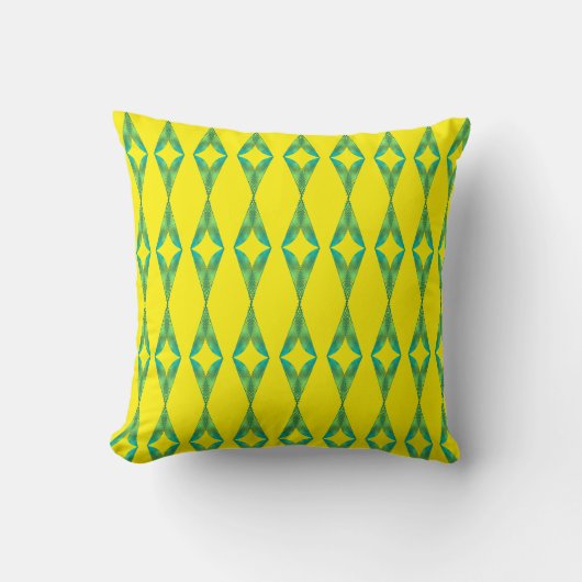 Turquoise Driehoeken Geometrisch Patroon Geel Kussen (Voorkant)