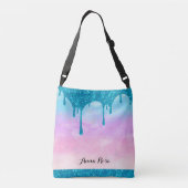 *~* Turquoise Drip Glitter Pastel Pink Ombre Sky Crossbody Tas (Achterkant)