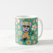 Turquoise Drollery Floral beroemd gemaakt door Nat Koffiemok (Voorkant rechts)