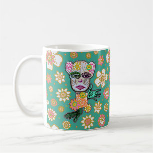 Turquoise Drollery Floral beroemd gemaakt door Nat Koffiemok