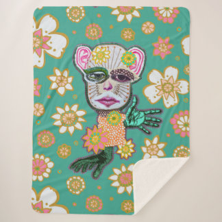 Turquoise Drollery Floral beroemd gemaakt door Nat Sherpa Deken