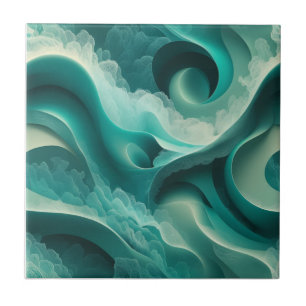 Turquoise Droomlandschap - Abstract Keramische Teg Tegeltje