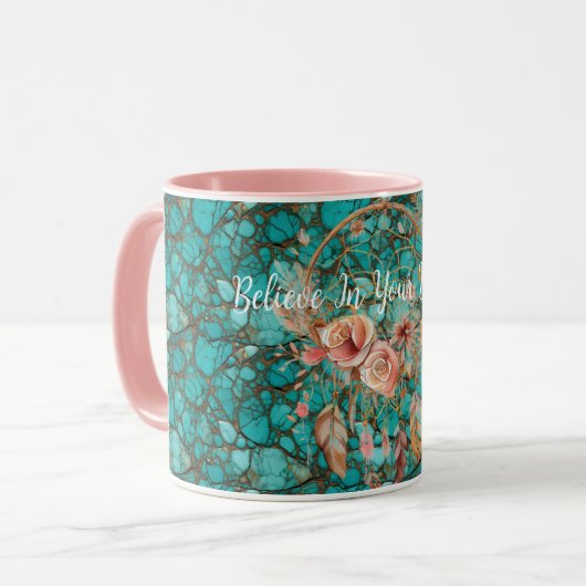 Turquoise droomvanger mok (Voorkant links)