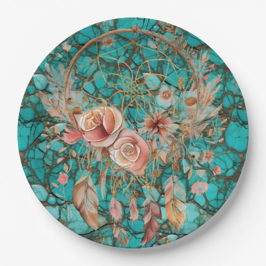 Turquoise droomvanger papieren bordje (Voorkant)