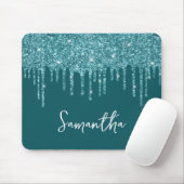Turquoise Druppelende Glitter Glam Naam Muismat (Met muis)