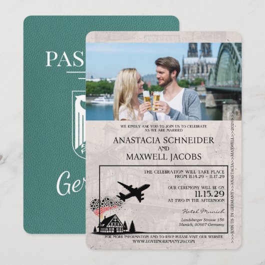 Turquoise Duitsland Passport Wedding Kaart (Voorkant / Achterkant)