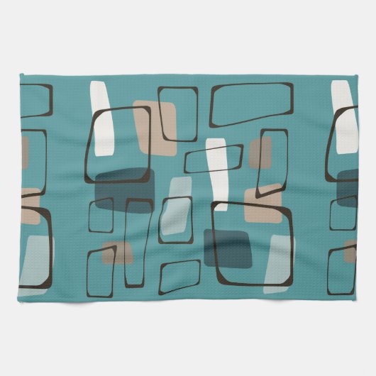 Turquoise Eames Style Art Theedoek (Horizontaal)