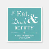 Turquoise Eat Drink 50ste verjaardag Servet (Voorkant)