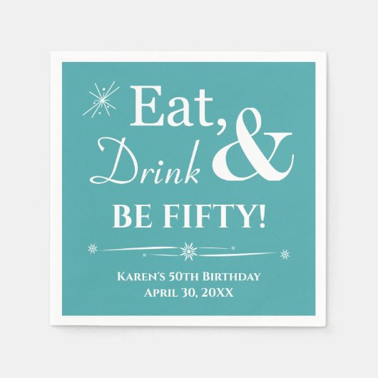 Turquoise Eat Drink 50ste verjaardag Servet (Voorkant)