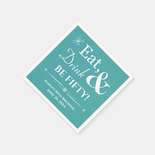Turquoise Eat Drink 50ste verjaardag Servet (Hoek)