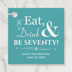 Turquoise Eat Drink Be Seventy Retro 70th Birthday Bedankjes Labels