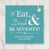Turquoise Eat Drink Be Seventy Retro 70th Birthday Bedankjes Labels (Achterkant)