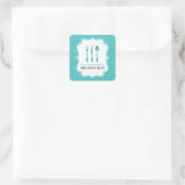 Turquoise Eating Utensils Keukenlabels Vierkante Sticker (Tas)