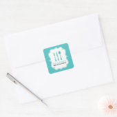 Turquoise Eating Utensils Keukenlabels Vierkante Sticker (Envelop)