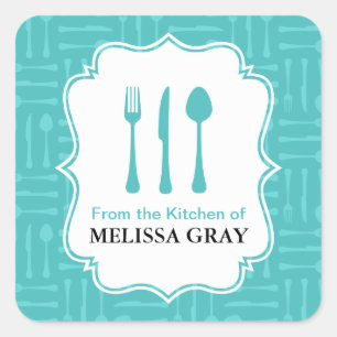Turquoise Eating Utensils Keukenlabels Vierkante Sticker