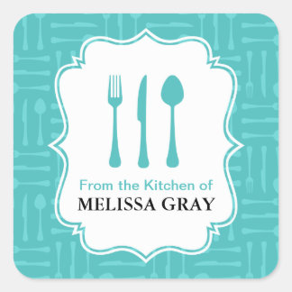 Turquoise Eating Utensils Keukenlabels Vierkante Sticker