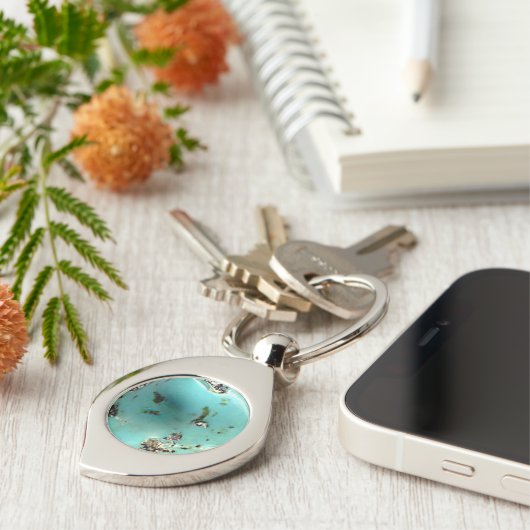 Turquoise edelsteen Afbeelding Swirl Groen Blauw Sleutelhanger (Zijkant)