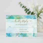 Turquoise Edelsteen Aquarel Trouw RSVP (Staand voorkant)