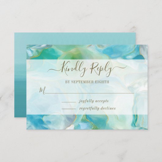 Turquoise Edelsteen Aquarel Trouw RSVP (Voorkant / Achterkant)