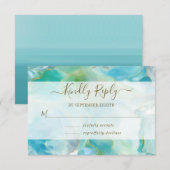 Turquoise Edelsteen Aquarel Trouw RSVP Kaartje (Voorkant / Achterkant)