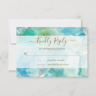 Turquoise Edelsteen Aquarel Trouw RSVP Kaartje