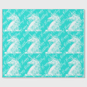 Turquoise Eenhoorn Patroon Gelukkige Verjaardag Te Cadeaupapier (Vlak)