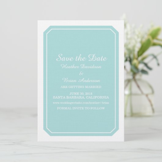 Turquoise Eenvoudig Elegant Save the Date Uitnodig Kaart (Staand voorkant)