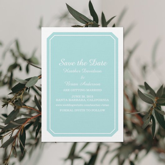 Turquoise Eenvoudig Elegant Save the Date Uitnodig Kaart