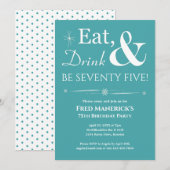 Turquoise Eet Drink Vijfenzeventig Retro Verjaarda Kaart (Voorkant / Achterkant)