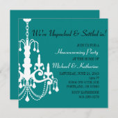 Turquoise Elegant Chandelier Housewarming Invite Kaart (Voorkant / Achterkant)