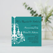 Turquoise Elegant Chandelier Housewarming Invite Kaart (Staand voorkant)