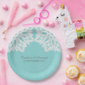 Turquoise Elegant Lace Paper Borden Papieren Bordje (Feest)