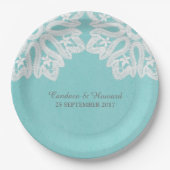 Turquoise Elegant Lace Paper Borden Papieren Bordje (Voorkant)