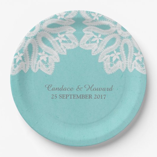 Turquoise Elegant Lace Paper Borden Papieren Bordje (Voorkant)