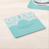 Turquoise Elegant Lace Paper Onderzetters (Schuin)