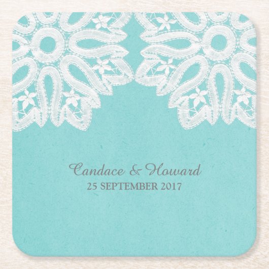 Turquoise Elegant Lace Paper Onderzetters (Voorkant)