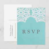Turquoise Elegant Lace RSVP Briefkaart (Voorkant / Achterkant)