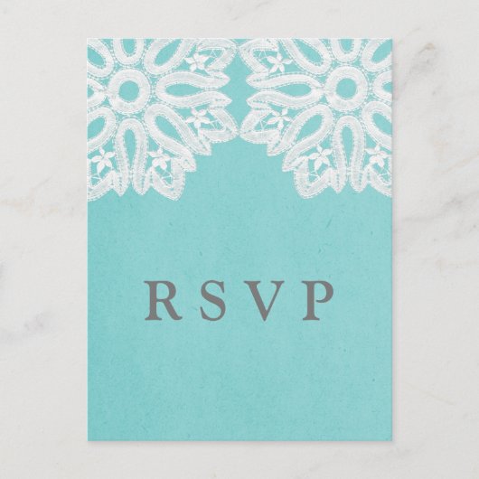 Turquoise Elegant Lace RSVP Briefkaart (Voorkant)